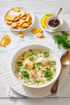 swedish laxsoppa creamy salmon soup in a bowl