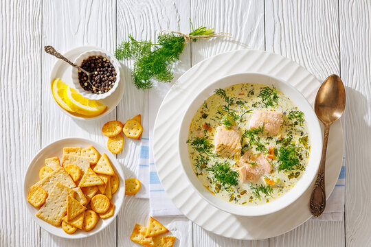 swedish laxsoppa creamy salmon soup in a bowl