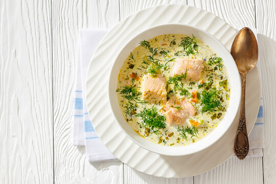 swedish laxsoppa creamy salmon soup in a bowl