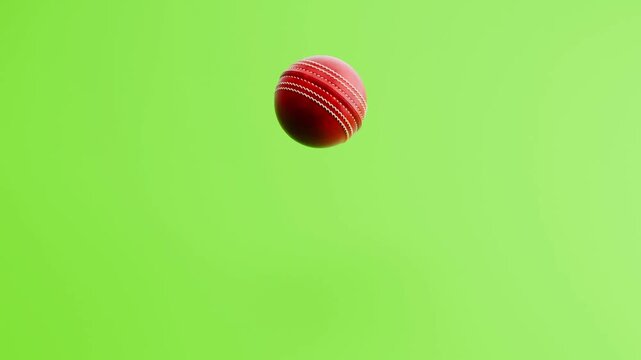 Cricket Ball Bouncing on Green Background, Seamless Loop 3D Animation