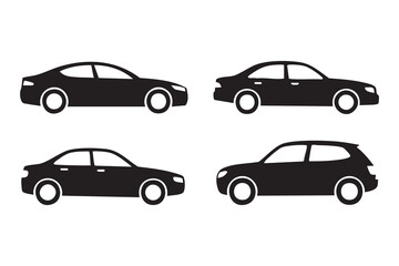 Fototapeta premium Vehicle side view icons, car silhouette sedan hatchback symbols