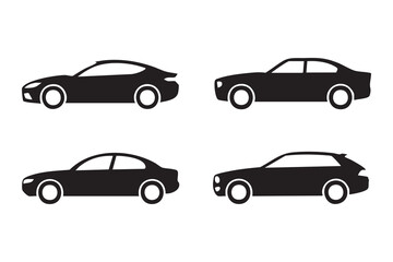 Fototapeta premium Car transport icons, sedan hatchback silhouette automobile collection