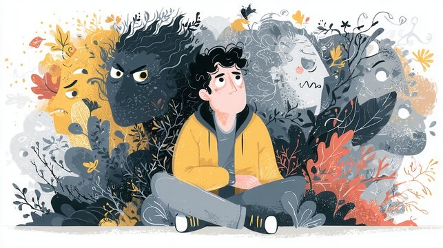 inner world exploration concept visualizing personality shadow and complex emotions, abstract representation of suppressed anger and psychological depth 