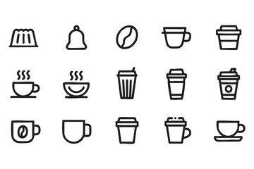 Obraz premium Coffee cup and takeaway drink icons, hot beverage cafe line symbols