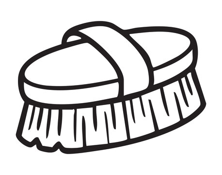 Oval scrubbing brush with strap, durable bristles and curved base. Handheld cleaning tool evokes handson caretaking and vintage utility. Designed for deepcleaning grout and tile, polishing shoes,