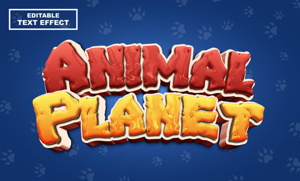 Animal planet  text, editable text effect template, 3d bold cartoon text style