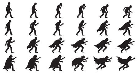 Fototapeta premium Vampire Transformation Sequence Silhouettes Set Pack. Editable Vector Stroke Illustration. featuring more transformation, vampire, silhouette, sequence, evolution, horror, gothic, spooky silhouettes.