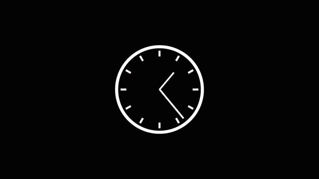 White analog clock icon on dark background. White analog clock icon for time. White analog clock icon for scheduling and productivity management themed applications.