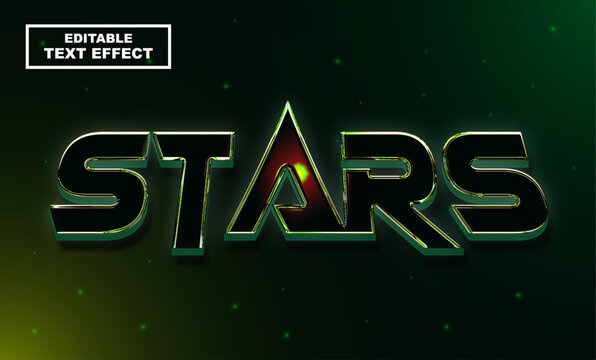 Stars 3d editable dark neon glass text effect, modern sci-fi futuristic green glowing cyberpunk text style template