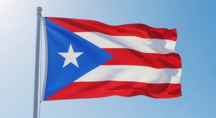 Obraz premium Puerto Rico Flag Waving Against Clear Blue Sky