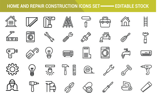 Collection of home improvement construction line icons for various projects Vector