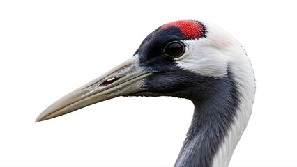 Fototapeta premium A close-up portrait of a crane's head with distinctive red and black markings
