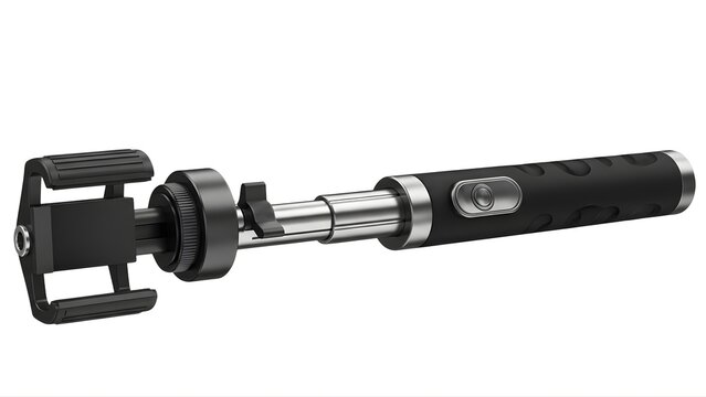 A sleek and modern smartphone monopod with a black and silver design