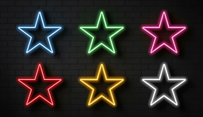 Obraz premium Neon stars in different colors on a black background