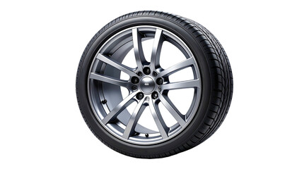 Obraz premium Isolated car tire and silver rim against a black background