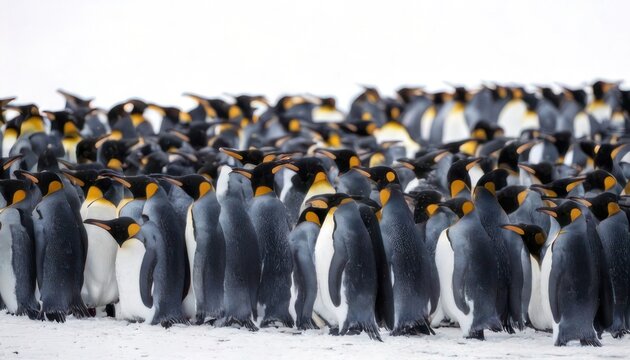 Large group of king penguins standing together in Antarctica.