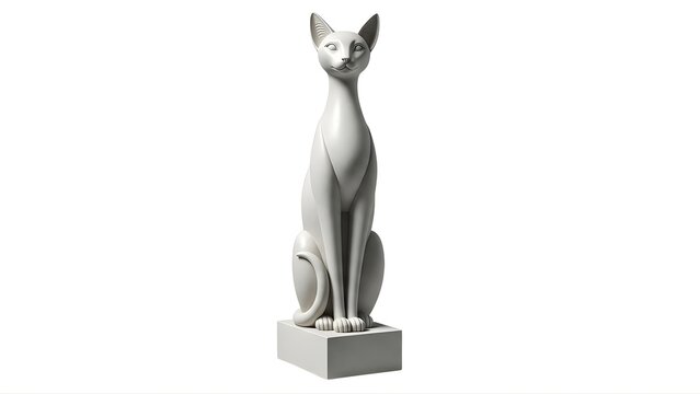 A beautiful white cat statue sitting on a square base against a plain background