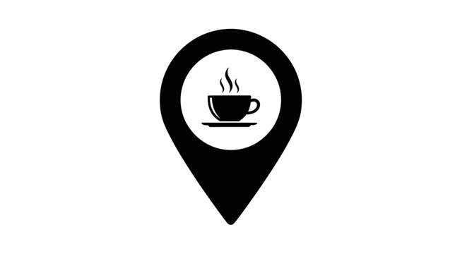 Coffee shop location icon a black silhouette representing a cafe or coffeehouse on map