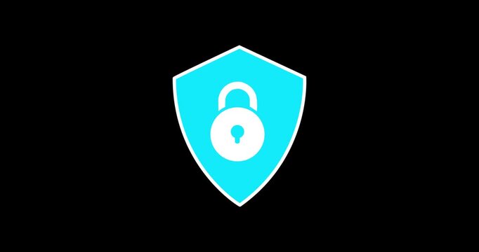 Abstract animated security lock icon on transparent background. Safety security privacy padlock icon with protective shield lock guard barrier icon animation 