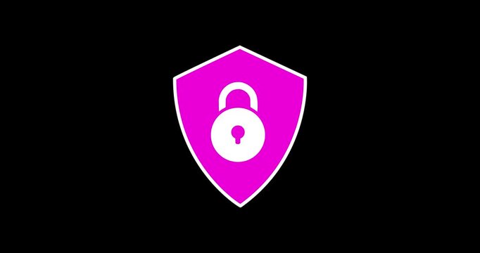Abstract animated security lock icon on transparent background. Safety security privacy padlock icon with protective shield lock guard barrier icon animation 