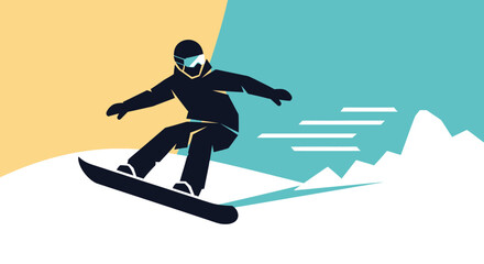 An extreme athlete performing an action jump on a snowboard during a winter sport activity illustration © Slamet
