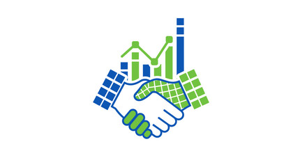 Fototapeta premium Digital Business Handshake with Growth Analytics Flat Illustration – Partnership and Technology Concept