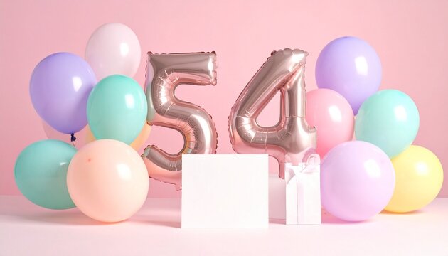 Celebrating Fifty-Four Colorful Balloons and Joyful Surprise for a Special Milestone.