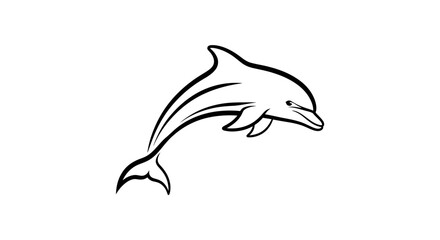 Fototapeta premium A black and white line art illustration of a graceful dolphin leaping through water.