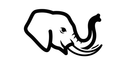 Fototapeta premium A simple black and white outline drawing of an elephant's head with a prominent trunk and tusks, facing right.