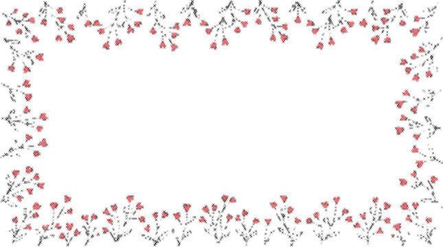 Pink flower border pattern chart grid home decor pixel art cross stitch vector design