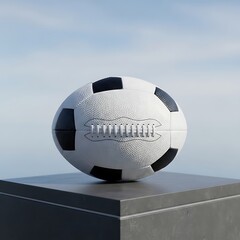 Fototapeta premium American football on gray metal pedestal outdoors in daytime