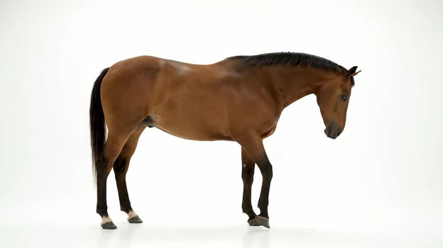 Elegant Brown Horse Posed Gracefully on White Background