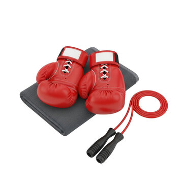 Pair of red jump rope shoes with attached handles and black mat isolated on transparent background