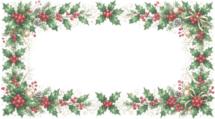 Holly berry embroidery frame with green leaves for winter Christmas cross stitch holiday ornament © MdMatiur