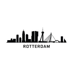 Fototapeta premium Silhouette of rotterdam skyline with iconic bridges and buildings