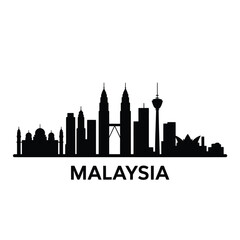 Obraz premium A striking black silhouette of the kuala lumpur skyline with malaysia text