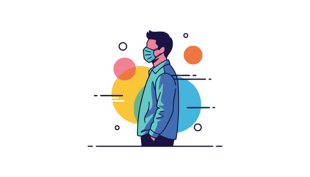 Man wearing face mask in colorful geometric illustration vector