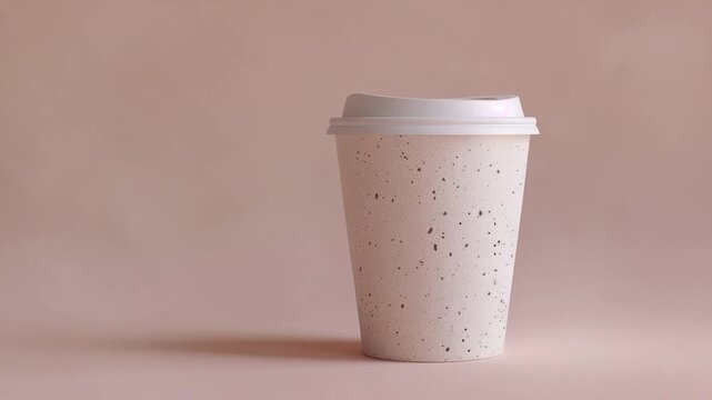 Video A coffee cup with a lid sitting on a pink surface