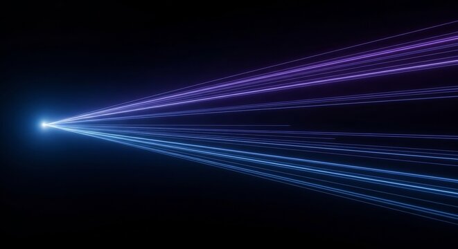 Abstract Blue and Purple Laser Beams Emanating from a Bright Light Source.