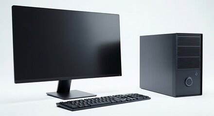 Fototapeta premium Computer monitor keyboard and central processing unit