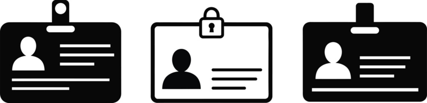 Set of black and white id badge icons