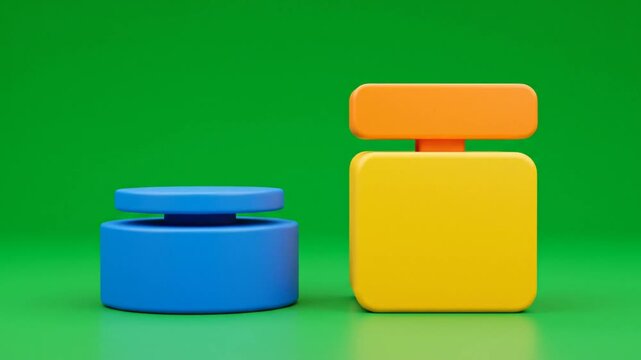 Abstract minimalist 3D rendering of bright geometric shapes against vibrant green backdrop for clean modern design