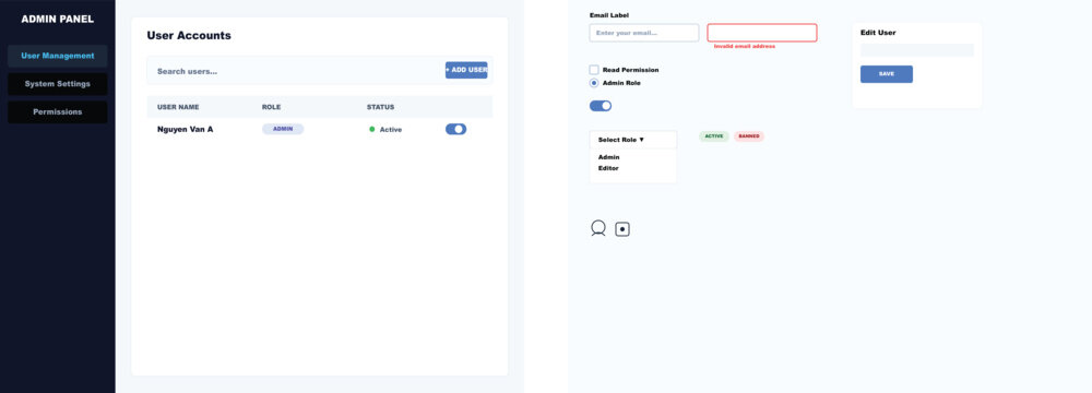 Admin Panel UI Kit - User Management & RBAC Dashboard Wireframe EPS, Professional Admin Dashboard UI Components for User Roles, Permissions & SaaS Apps