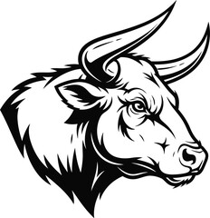 Fototapeta premium Majestic bull head a vintage style black and white illustration