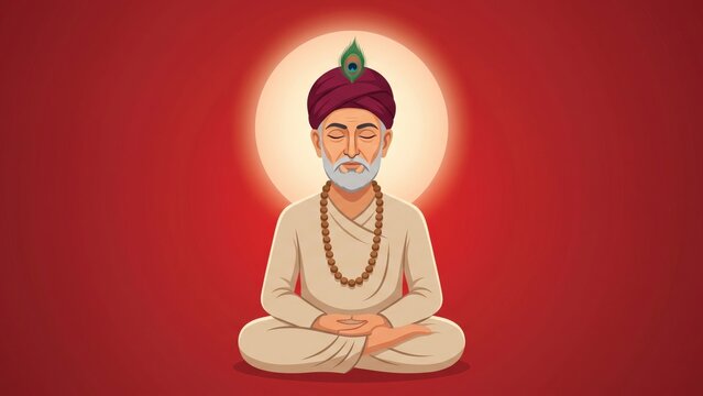 Minimal Vector Portrait of Sant Kabir Das with Red Halo