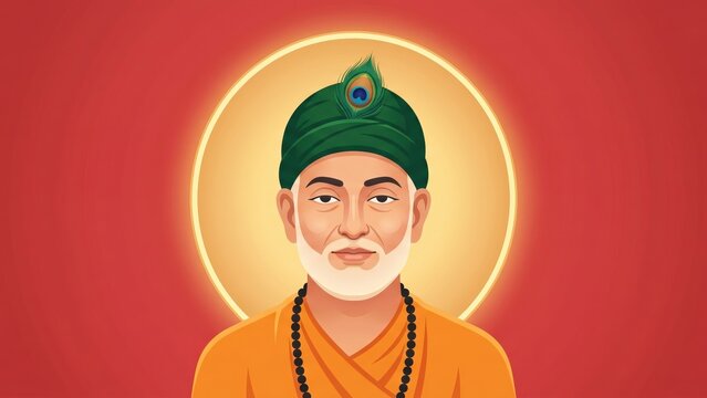 Minimal Kabir Das Illustration with Blue Turban