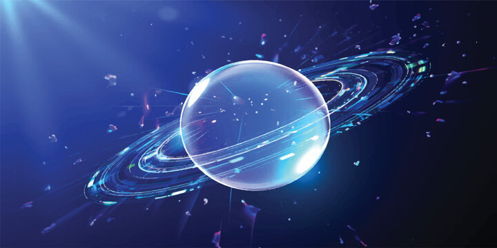 A luminous jellyfish drifts through the deep blue abyss like a solitary star navigating the vast expanse of a galaxy within the silent universe