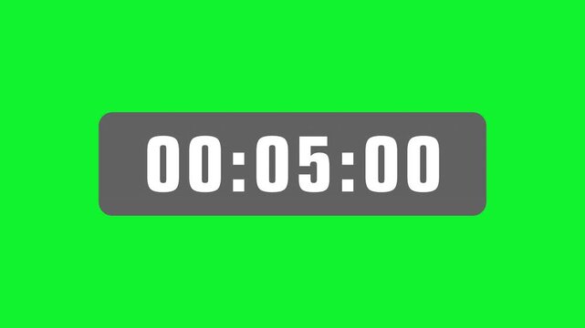 60 seconds digital count up timer with white numbers on a grey background isolated on a green screen chroma key for video projects and overlays. 4K video with alpha channel