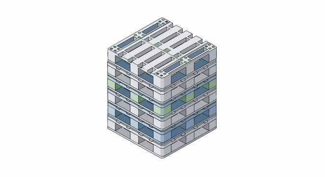Isometric Stack of Industrial Plastic Pallets for Logistics, Shipping, and Warehouse Storage Solutions