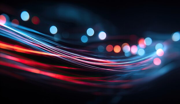 Abstract flowing lights with bokeh effect on a dark background